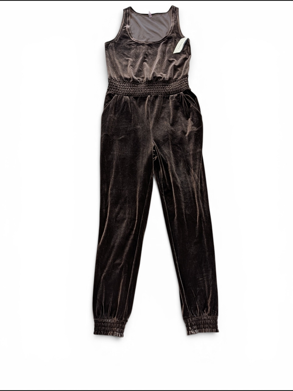 Evereve Commando Sleeveless Velvet Jumpsuit in Dark Brown NWT